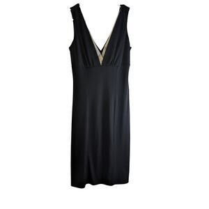 Yank medium black and tan sleeveless v neck polyester blend stretch woman dress